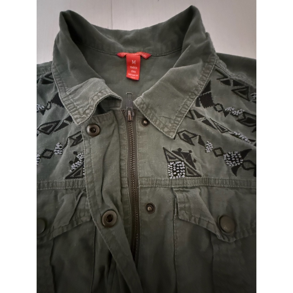 Chelsea & Violet Olive Green Embroidered Linen Blend Utility Jacket - Picture 2 of 10